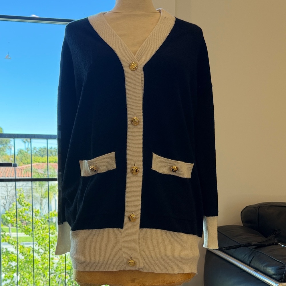 Elegant Black and CreamCardigan Sweater